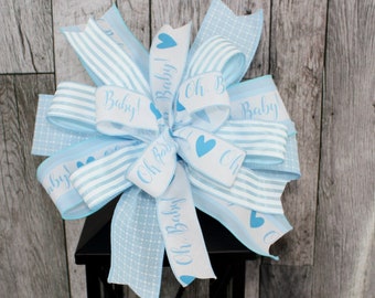 Baby Boy Blue Wreath Bow - Baby Wreath Bow, Blue Wreath Bow, Baby Shower Decorations