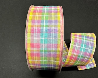 Pastel Kennedy Woven Spring Plaid Wired Ribbon - Spring Plaid Ribbon, Ribbon for Wreaths, Easter Ribbon, Wired Ribbon