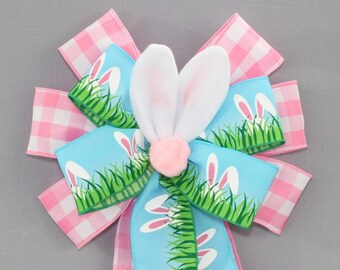 Peeking Bunny Ears Easter Wreath Bow - Easter Wreath Bows, Easter Basket Bow, Easter Decorations
