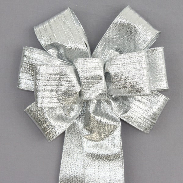 Silver Metallic Christmas Wreath Bow - Christmas Wreath Bow, Silver Christmas Bow, Silver Wreath Bow