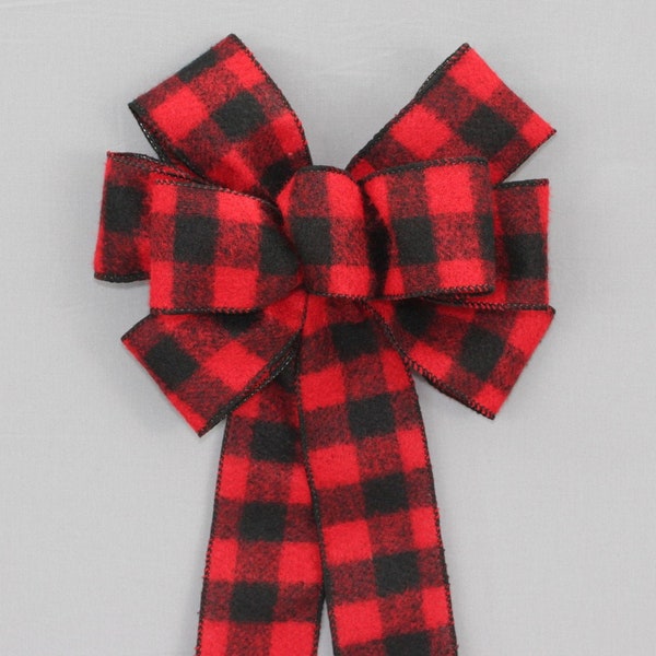 Red Black Buffalo Flannel Plaid Christmas Bow - Christmas Wreath Bow, Cabin Christmas Bows, Christmas Garland Bow