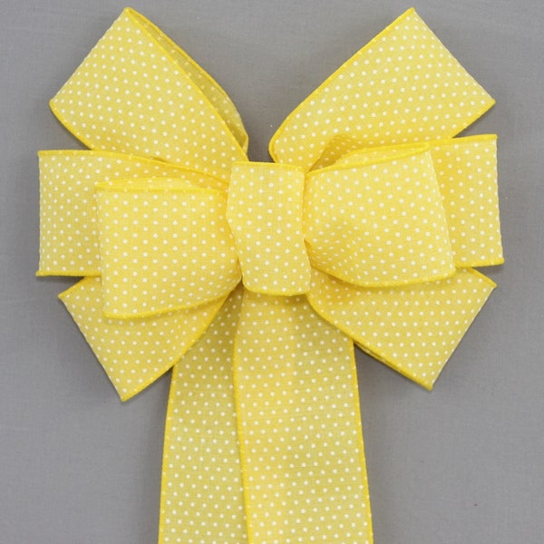 Yellow Micro Dot Spring Wreath Bow -  Spring Wreath Bow, Yellow Wreath Bow, Yellow Polka Dot Bow