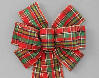 Metallic Tartan Plaid Christmas Wreath Bow - Tartan Plaid Bow, Christmas Wreath Bow, Christmas Bow, Christmas Garland Bow