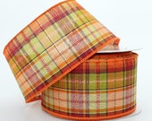 10 yards Field Stitch Fall Plaid Wired Ribbon - Fall Plaid Ribbon, 2.5 quot wide, Ribbon for Wreaths, Fall Plaid Ribbon