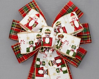 Nutcracker Tartan Plaid Christmas Wreath Bow - Nutcracker Christmas Bow, Christmas Wreath Bow, Christmas Tree Bow
