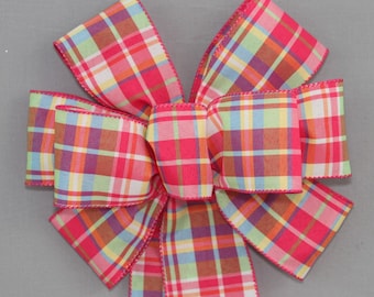 Hot Pink Blue Toni Plaid Wreath Bow - Plaid Easter Bow,  Easter Wreath Bow, Wreath Bow