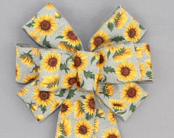 Natural Sunflower Head Fall Rustic Wreath Bow - Spring Wreath Bow, Fall Sunflower Bow, Fall Front Door Bow
