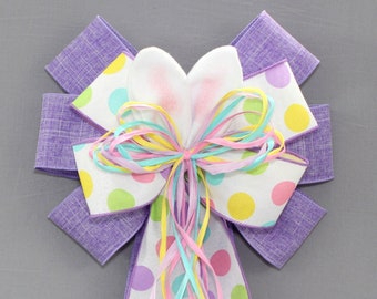 Bunny Ears Lavender Dot Easter Wreath Bow - Easter Wreath Bows, Easter Basket Bow, Easter Decorations