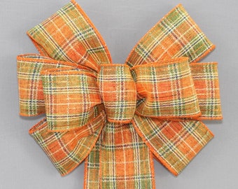 Coarse Fall Metallic Plaid Wreath Bow - Fall Decorations, Thanksgiving Decorations, Fall Plaid Bows, Available in 2 sizes