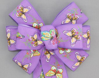 Dark Lavender Butterfly Floral Spring Wreath Bow - Butterfly Wreath Bow, Easter Wreath Bow, Wreath Bow