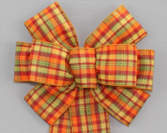 Fall Planters Plaid Wreath Bow - Fall Decorations, Thanksgiving Decorations, Fall Plaid Bows, Available in 2 sizes