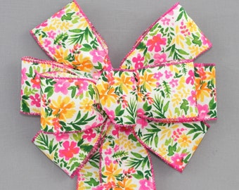Bright Watercolor Floral Spring Wreath Bow -  Easter Wreath Bows, Spring Bow, Easter Basket Bow, Spring Wreath Bow, Easter Decorations