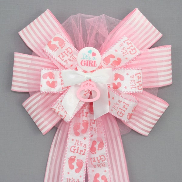 It's a Girl Pink Baby Shower Bow - Baby Girl Shower Bow, Baby Hospital Decoration, Baby Wreath Bow