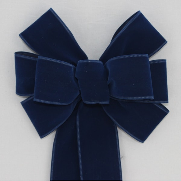 Navy Blue Velvet Wire Edge Christmas Bow - Blue Christmas Velvet Wreath Bow, Christmas Tree Bow, Velvet Christmas Bow