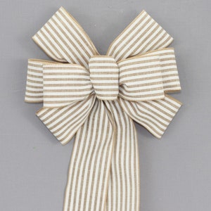 Natural White Cabana Stripe Rustic Wreath Bow - Easter Wreath Bow, Spring Rustic Bow, Fall Wreath Bow, Wreath Bows