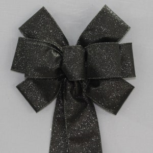 Black Halloween Sparkle Metallic Wreath Bow - Halloween Wreath Bow, Black Halloween Bow, New Years Eve Bow