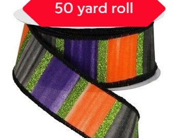 50 yards Halloween Sparkle Stripe Wired Edge Ribbon - Halloween Ribbon, Ribbon for Wreaths, Halloween Wreath Ribbon