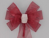Burgundy Sheer Bling Wedding Pew Bow - Available in 21 colors - Church Aisle Decorations - Chair Bows