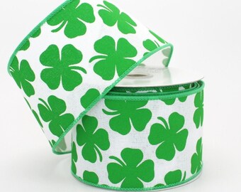 100 feet Shamrock St. Patrick's Day Wired Ribbon - 2.5" wide,  Ribbon for Wreaths, St. Patrick's Day Ribbon