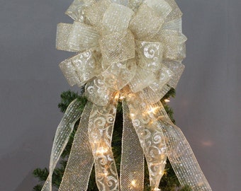 Gold Sparkle Mesh Swirl Christmas Tree Bow Topper Gold Sparkle Mesh Swirl Christmas Tree Bow Topper