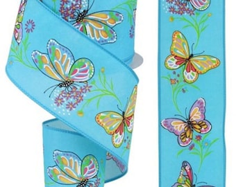 10 yards Buttferfly Branches Spring Wired Ribbon -  2.5" Wired Ribbon, 4 Color Options, Butterfly Ribbon, Spring Ribbo