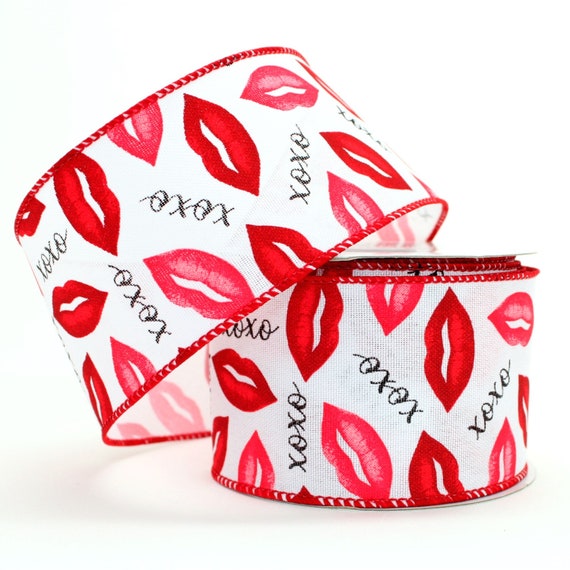 Valentine ribbon Lips XOXO Valentine Ribbon Wired Ribbon Kiss ribbon Burlap  Valentine ribbon Linen 2.5 Inch wired