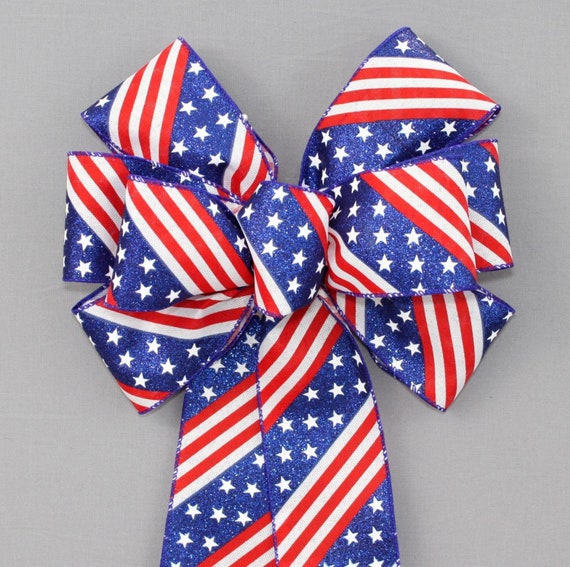Diagonal Patriotic Flag Wreath Bow - July 4th Decorations, Patriotic Wreath Bow, Front Door Decorations Il_570xn