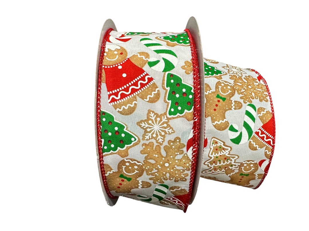 Gingerbread Candy Cane Wired Ribbon Christmas Wired Ribbon, Wired