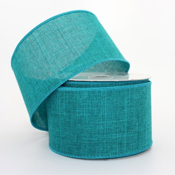 Teal Linen Fall Wire Edge Ribbon - Fall Rustic Ribbon, Ribbon for Wreaths, Fall Wire Edge Ribbon