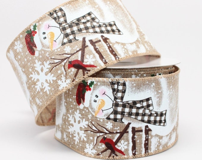 10 Yards Snowman Buffalo Plaid Cardinal Christmas Wired Ribbon ...