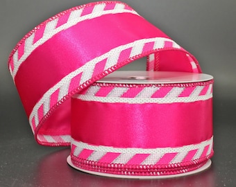 Red stripes and hot pink stripes printed on 7/8 hot pinks grosgrain ribbon