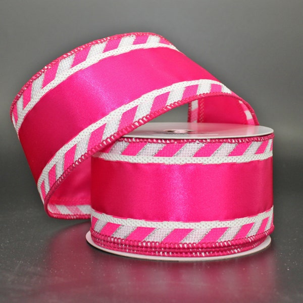 10 yards Hot Pink Chevron Wired Edge Ribbon - 2.5" wide, Chevron Ribbon, Christmas Ribbon, Ribbon for Wreaths,