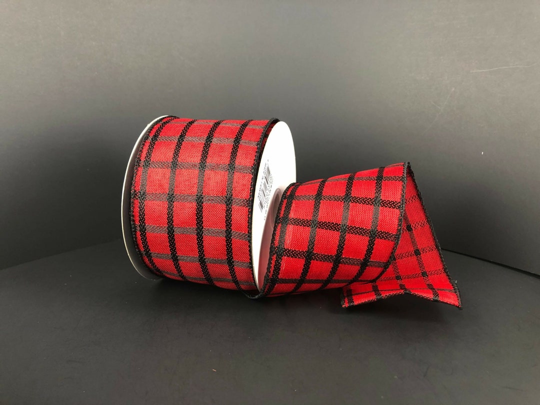 Melrose International Red and Black Houndstooth Plaid Wired Ribbon 4