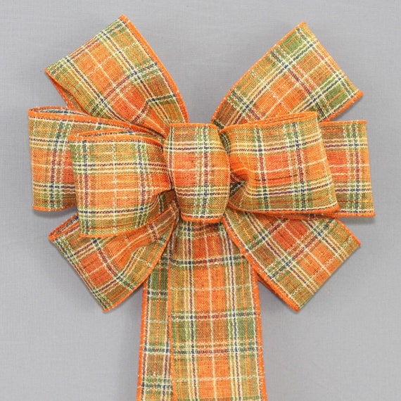 Coarse Fall Metallic Plaid Wreath Bow - Fall Decorations, Thanksgiving Decorations, Fall Plaid Bows, Available in 2 sizes Il_570xn