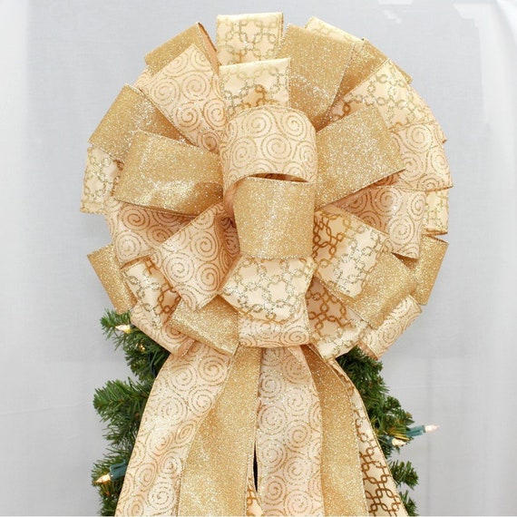 Antique Gold Sparkle Lame Christmas Tree Topper Bow Antique Gold Sparkle Lame Christmas Tree Topper Bow