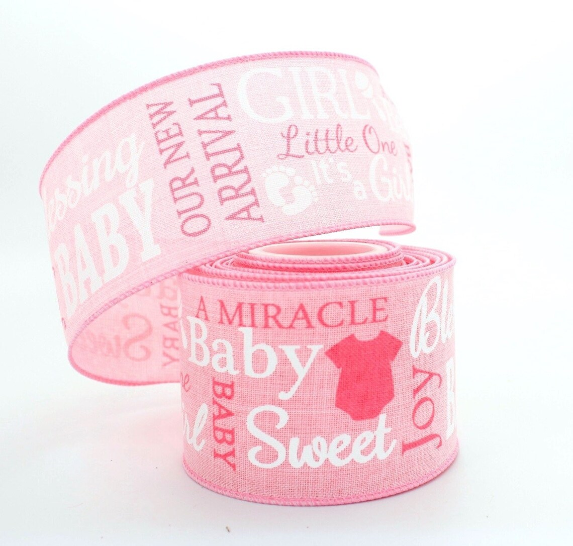 Pink Baby Girl Script Wired Ribbon Baby Ribbon 3 Yards Etsy