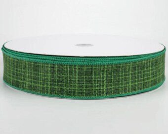 50 yards Emerald Green Texture Linen Christmas Wire Edge Ribbon - St. Patrick's Day Rustic Ribbon, 2.5" Wide Ribbon