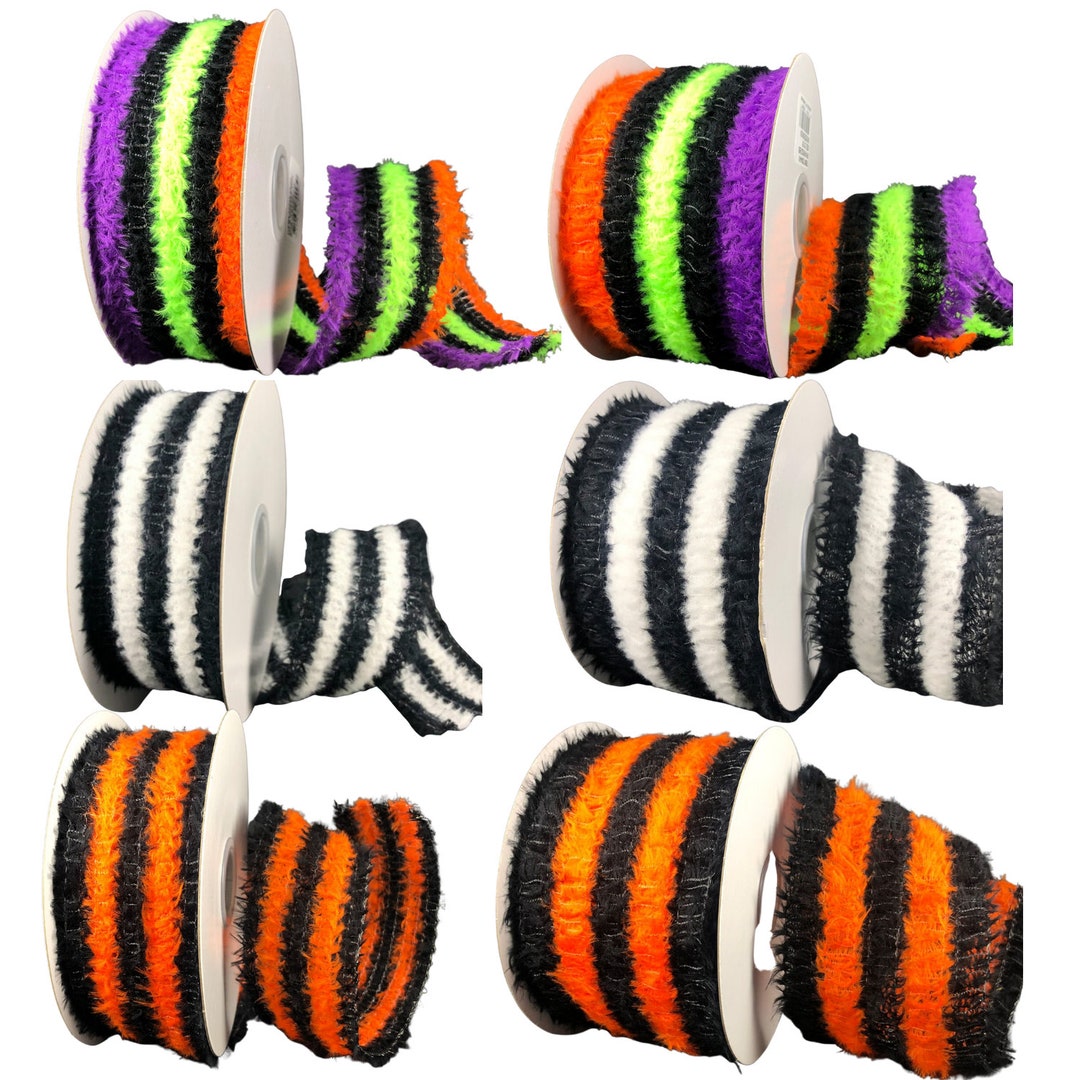 Party Ribbon Fuzz 10 Yards Fuzzy Stripe Halloween Wired Ribbon - 3 Color Options, Stripe ...