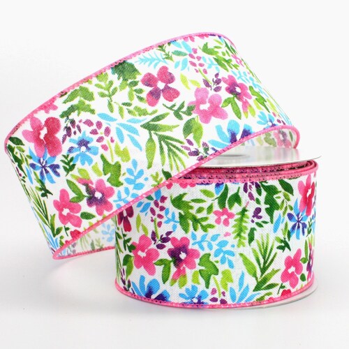 Watercolor Floral Spring Wire Edge Ribbon Floral Wire Etsy