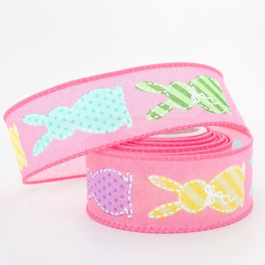 Pink Sitting Bunnies Easter Wired Ribbon - 3 Yards Ribbon, Easter Wired ...