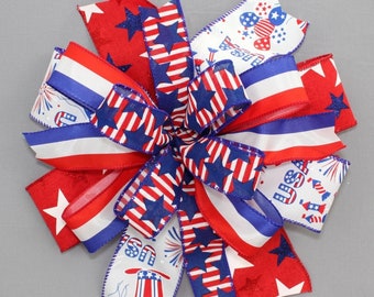 USA Celebration Patriotic Wreath Bow - Patriotic Wreath Bow, 4th of July Decorations, Wreath Bow