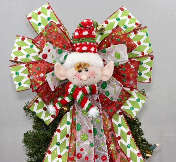 Festive Elf Christmas Tree Topper Bow Festive Elf Christmas Tree Topper Bow