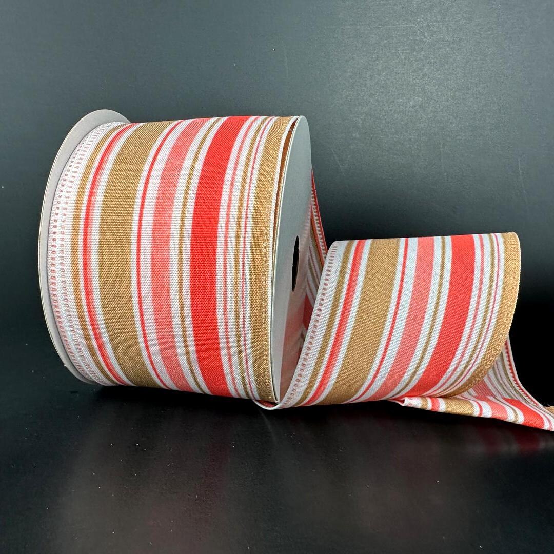 Custom Stipe Ribbon Peach Coral Tan Varied Striation Stipe Wire Edge Ribbon - Spring Ribbon ...