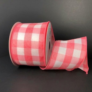Cinta de alambre con diseño de búfalo coral de 10 yardas - Cinta de cuadros primaverales, cinta para coronas, cinta de cuadros veraniegos
