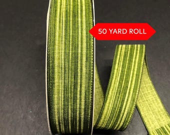 50 yards Green Leaf Ombre Stripe Wire Edge Ribbon - Spring Wired Ribbon Ribbon for Wreaths, Garden Ribbon, Wired Ribbon