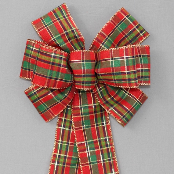 Metallic Tartan Plaid Christmas Wreath Bow Tartan Plaid Bow