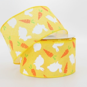 Cinta de Pascua con borde de alambre, color amarillo zanahoria y conejito, de 10 yardas - Cinta de Pascua con conejito, cinta de Pascua con alambre, cinta de primavera