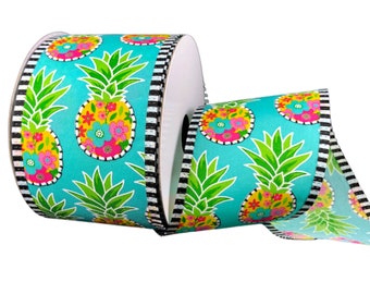 10 yards Tropical Pineapple Wired Ribbon - Pineapple Wired Ribbon, Spring Ribbon