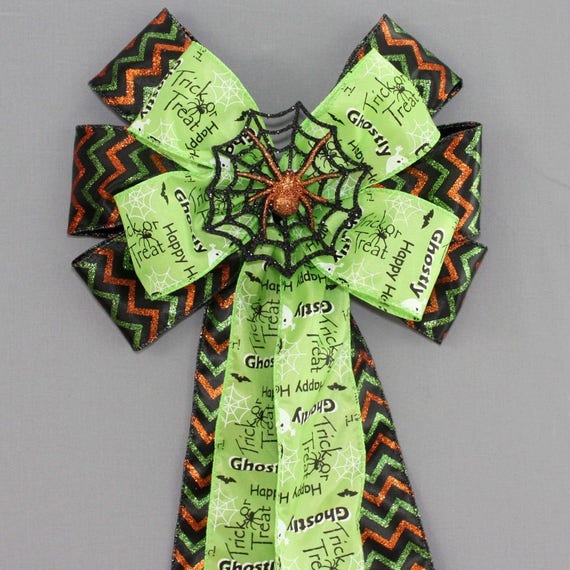 Trick or Treat Spider Chevron Halloween Wreath Bow - Halloween Wreath Bow, Halloween Decorations, Front Door Halloween Decorations Il_570xn