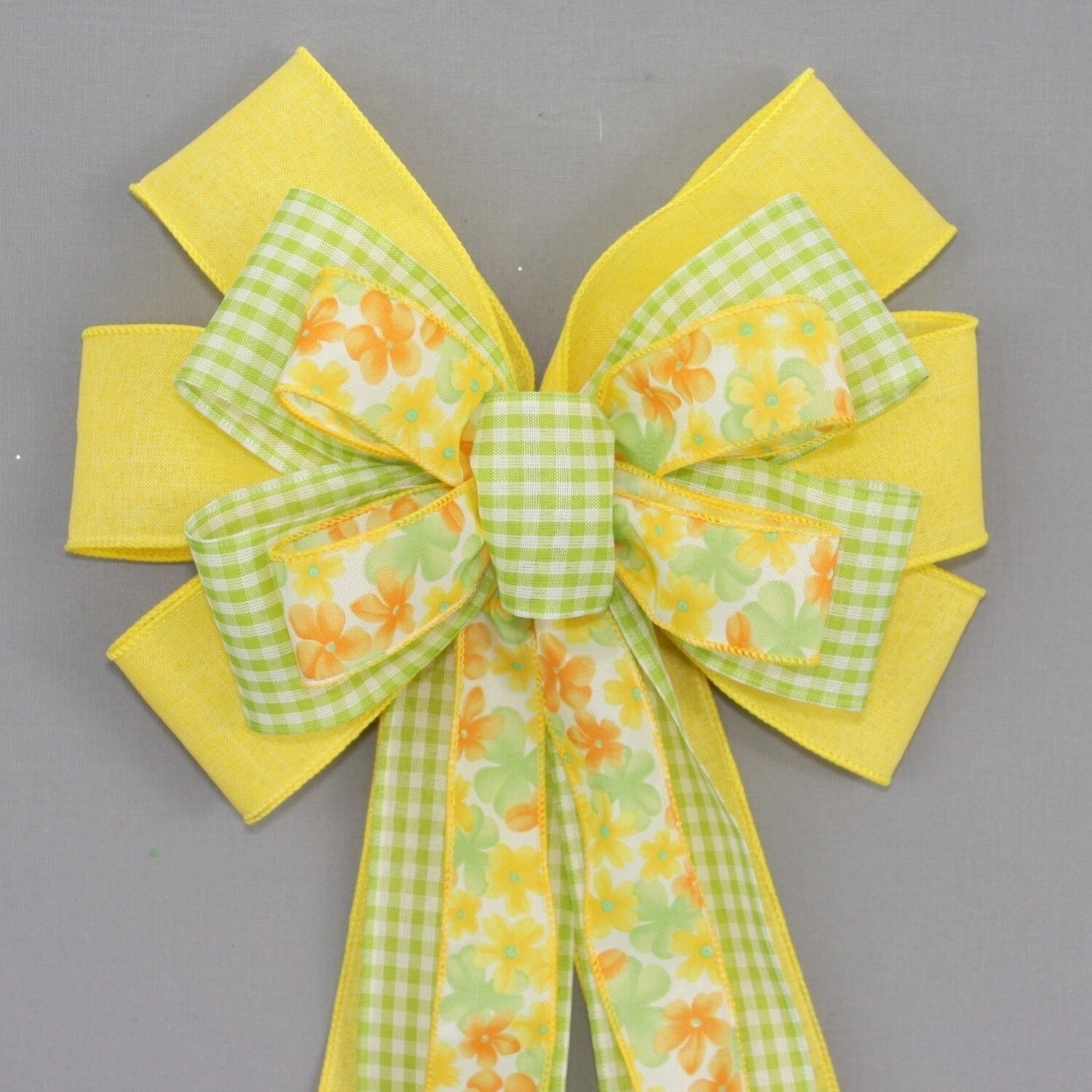 Yellow Floral Green Gingham Spring Wreath Bow - Spring Wreath Bow ...